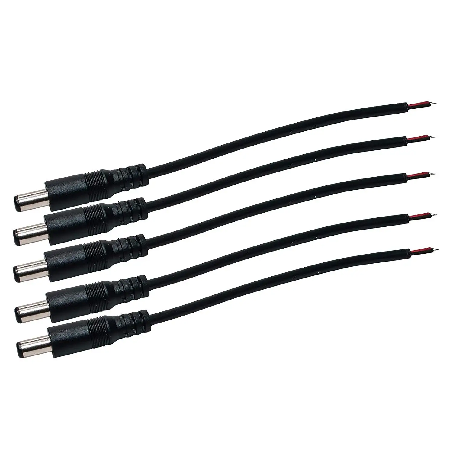 5PCS 25CM DC 2.1 x 5.5mm DC5521 DC Power Pigtails Cable Male Connectors for CCTV Security Camera Lighting Power Adapter 16AWG