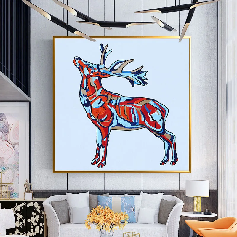 

100% Hand-Painted Fashion Oil Painting Deer Wall Art American Living Room Sofa Wall Pictures Mural Modern Large Size Frameless