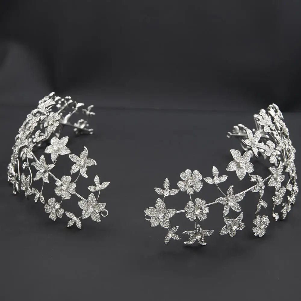 

Crystals Big Wedding Flower Two Headbands, Women Pageant Bride Tiaras Hair Jewelry Headpiece HG089D