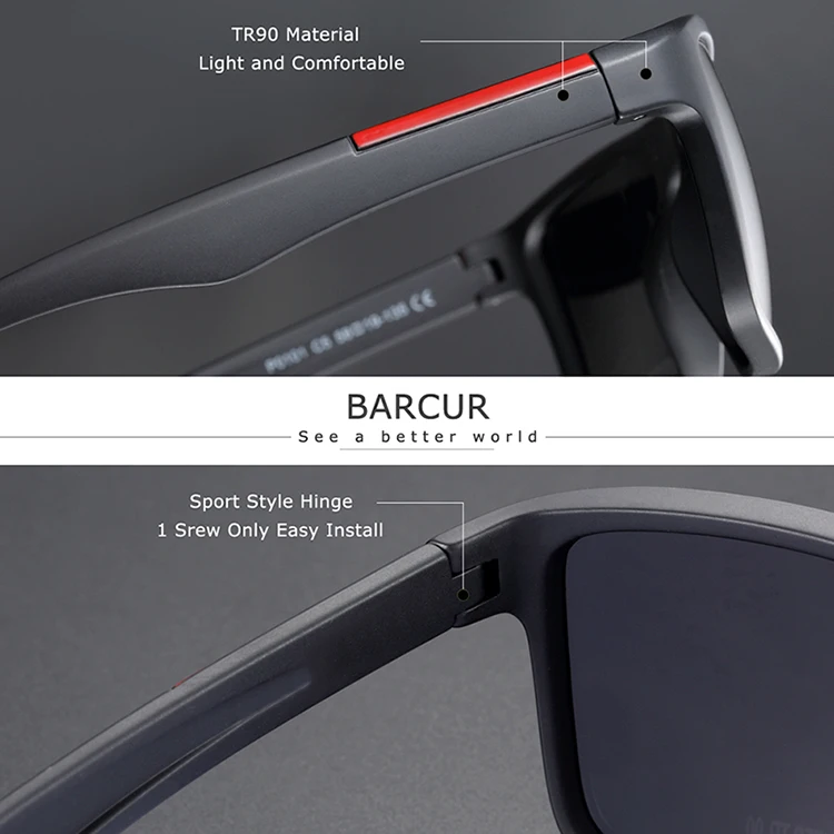 BARCUR Marke Sonnenbrille Männer TR90 Rahmen Ultraleicht Polarisierte Vintage Sonnenbrille Für Frauen Platz Brillen UV400 Schutz – Detail 6