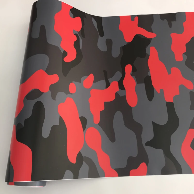 Red Black White Gray Camouflage Matte Premium Vinyl Car Wrap Decal Film Sheet Air Channel Release Technology