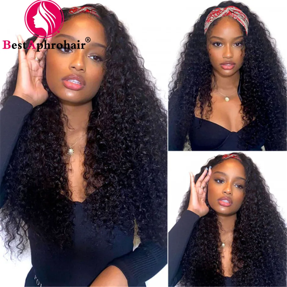 

Headband Wig Kinky Curly Human Hair Wig Full Machine Made Brazilian Remy Human Hair Wigs 18-28 Inch Wig 180% Density