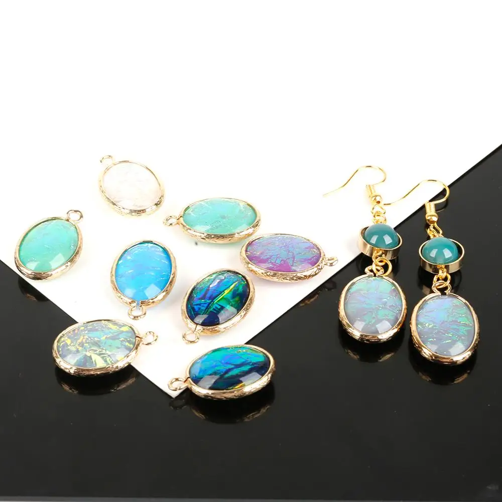 2pcs/lot 15x20mm Copper Double Side Oval Resin Charms Pendant for DIY Handmade Crafts Bracelet Necklace Earrings Jewelry Making