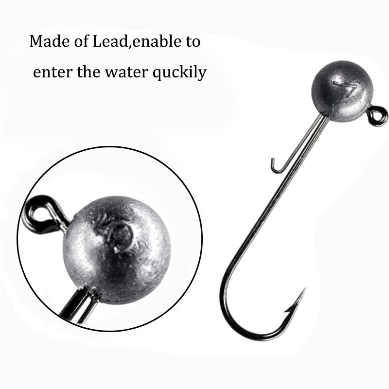 THKFISH 5pcs Jig head Hook 5g 7g 10g 14g Round Ball Jigs Head Fishing Hooks Weedless Long Shank Barbed Hook For Soft Worm image 3