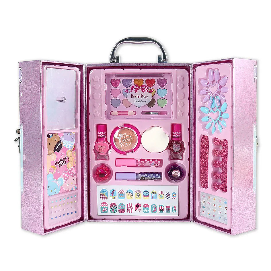 Holiday Gift for baby girl 17.5*12*28cm Princess Girl Toys Pretend Play Make up Cosmetics dressing box toys Portable beauty bag