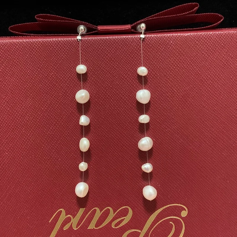 

Long Baroque Pearl Earrings Real 925 Sterling Silver Tassel Drop Earrings For Women Fashion Wedding Gifts 2021 Trend New