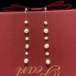 Long Baroque Pearl Earrings Real 925 Sterling Silver Tassel Drop Earrings For Women Fashion Wedding Gifts 2021 Trend New