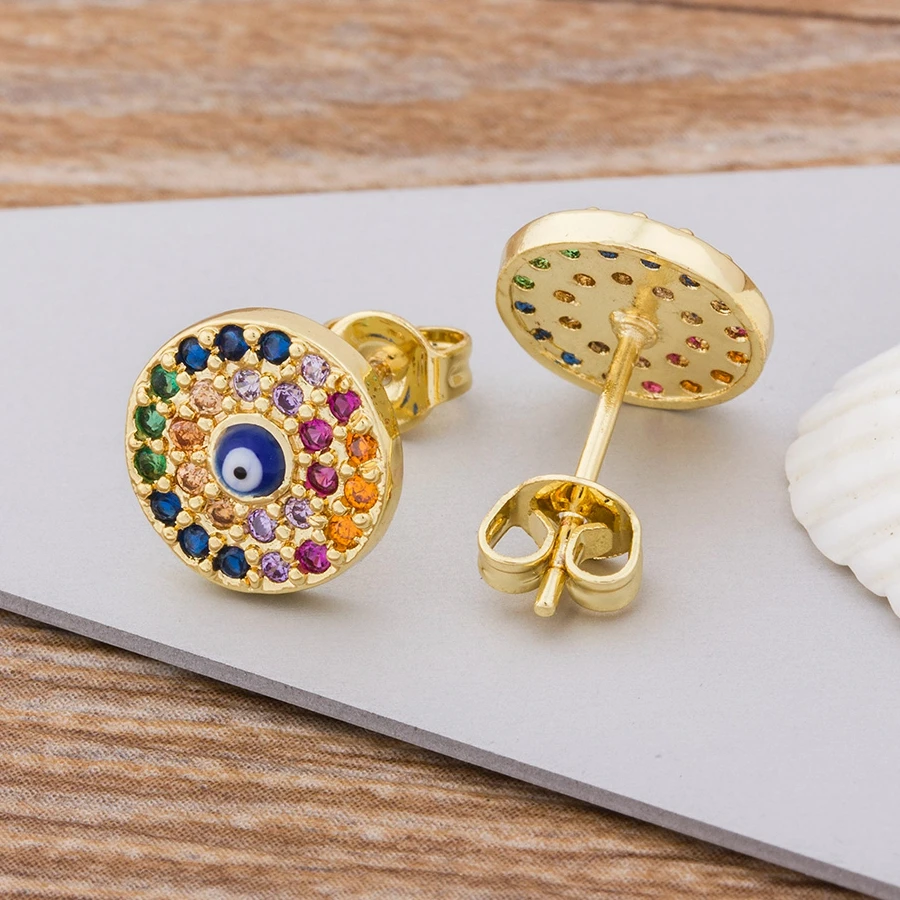 Top Quality Rainbow Cross Stud Earrings Gold Color Micro Pave CZ Delicate Fashion Women Girls Fine Party Jewelry Gift