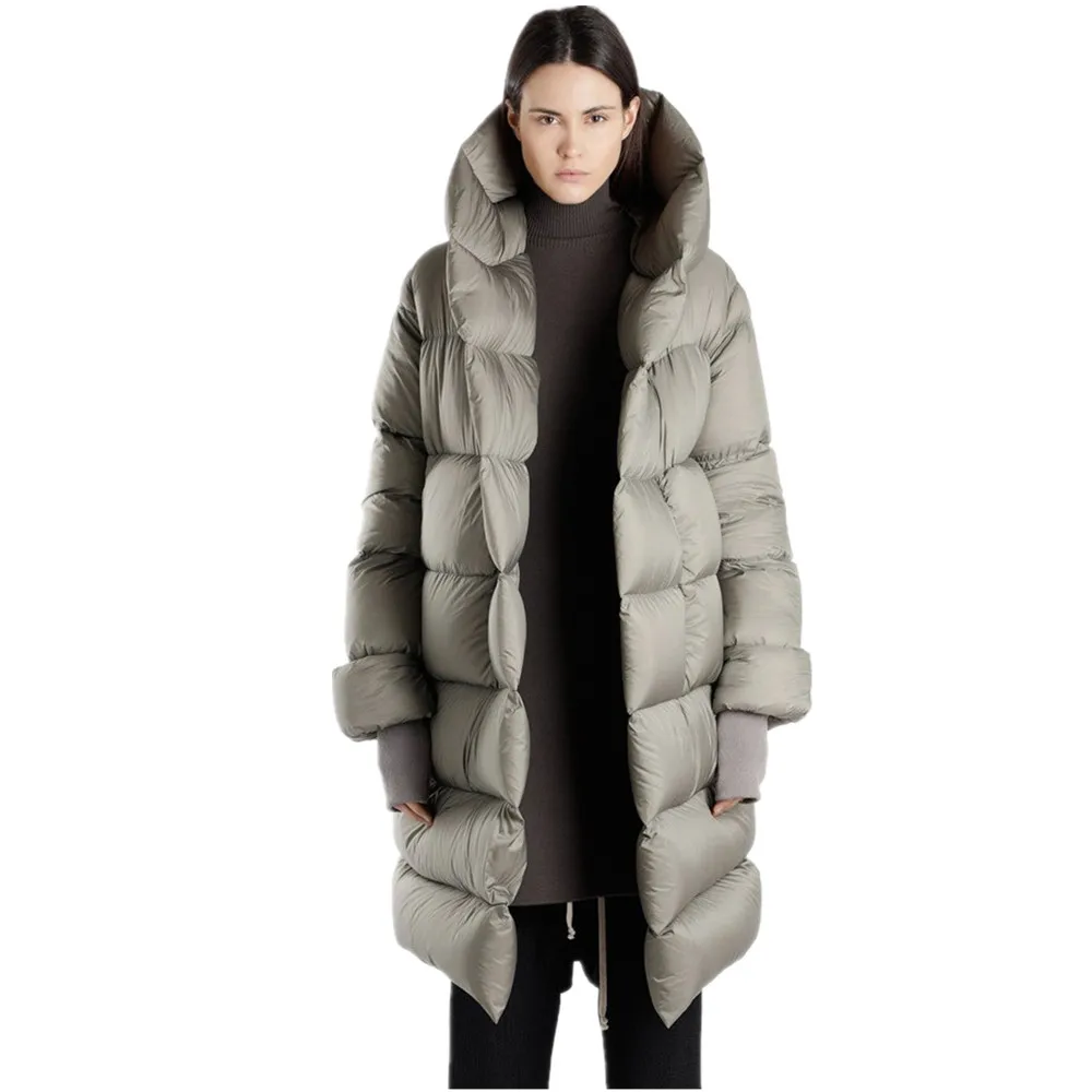 New Fashion Fluffy Goose Down Warm Oversized Down Parkas Coat Female Winter Coats Bread Style Hooded Longer Warm Jackets wq2592