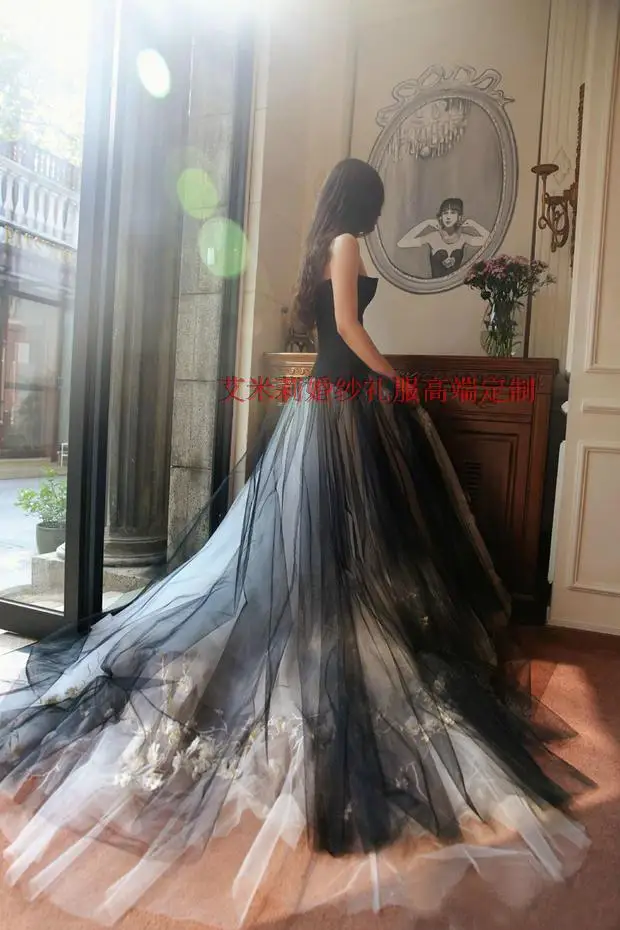 สีดำและสีขาว Tulle ดอกไม้เซ็กซี่ยาว2018 Vestido De Festa ความยาวชุดราตรีชุดราตรีแม่ชุดเจ้าสาว