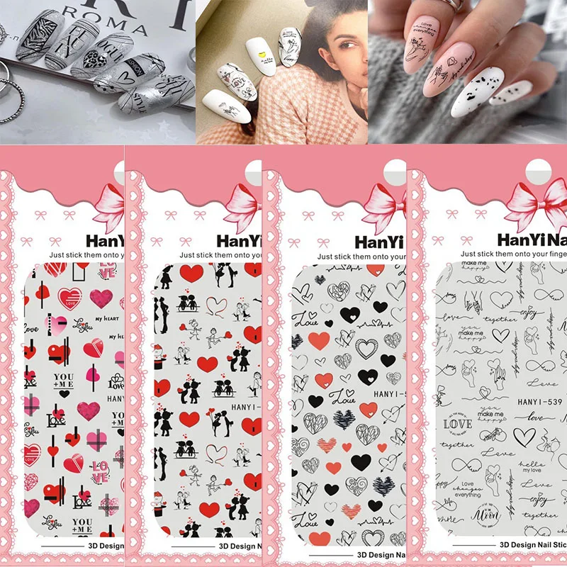 

3D heart stickers for nail art decoration Valentine's Day lovers Graffiti ultra thin foil geometric slider nail decal HY003