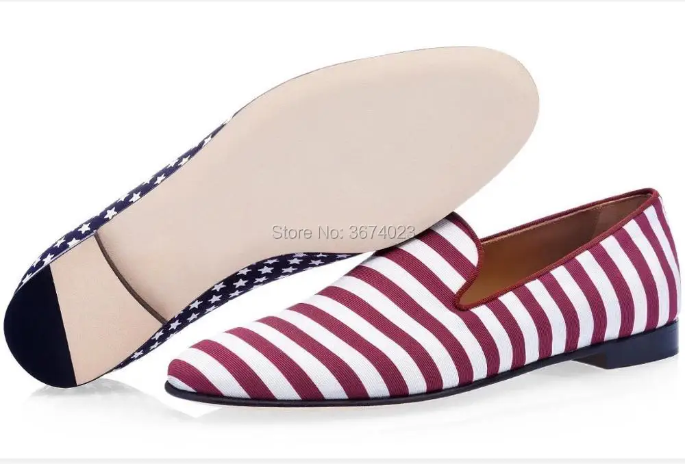 Qianruiti Handmade Men's Smoking Slippers Striped and Stars Flats New style Loafers Wedding Party Shoes Men