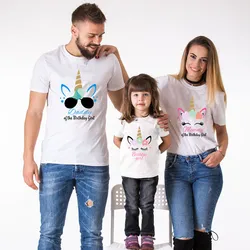 Funny Family Matching Clothes Father Mother Daughter Son Girls Unicorn Birthday Girl Tshirts Summer Family Look Party Tees