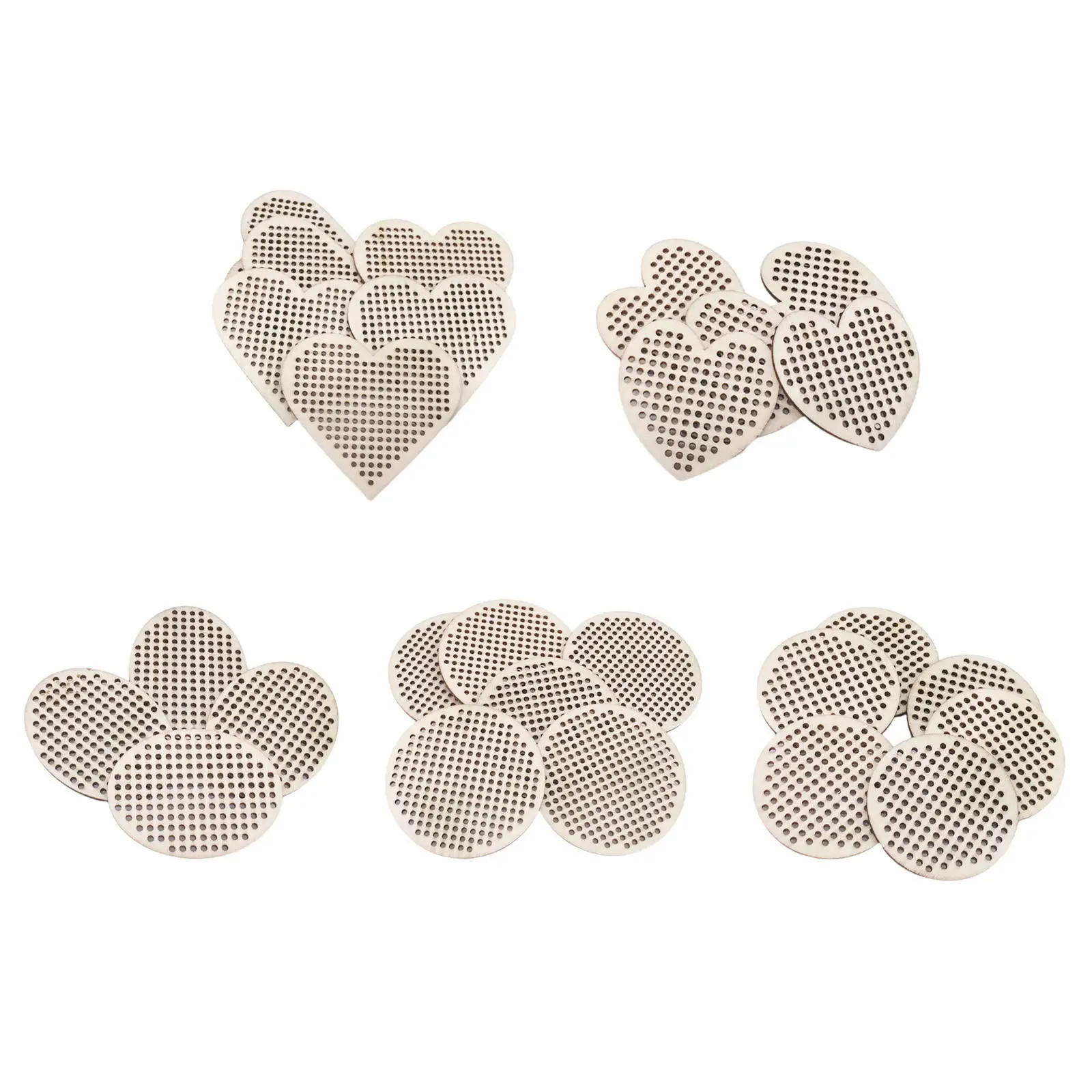 30x Multi-holes Cross Stitch Pendant Blank Natural Oval Round Heart for Crafts DIY Counted Embroidery Adults Beignner Supplies