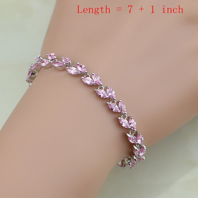 925 Sterling Silver Jewelry Mystic Pink  CZ White Zircon Princess Jewelry Sets For Women Earrings/Pendant/Necklace/Ring/Bracelet