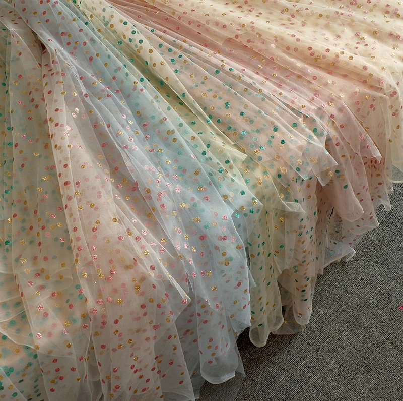 Bronzing morbido filato della rete del merletto del puntino occhio tessuto filato polka dot prospettiva filato della rete vestito di abbigliamento