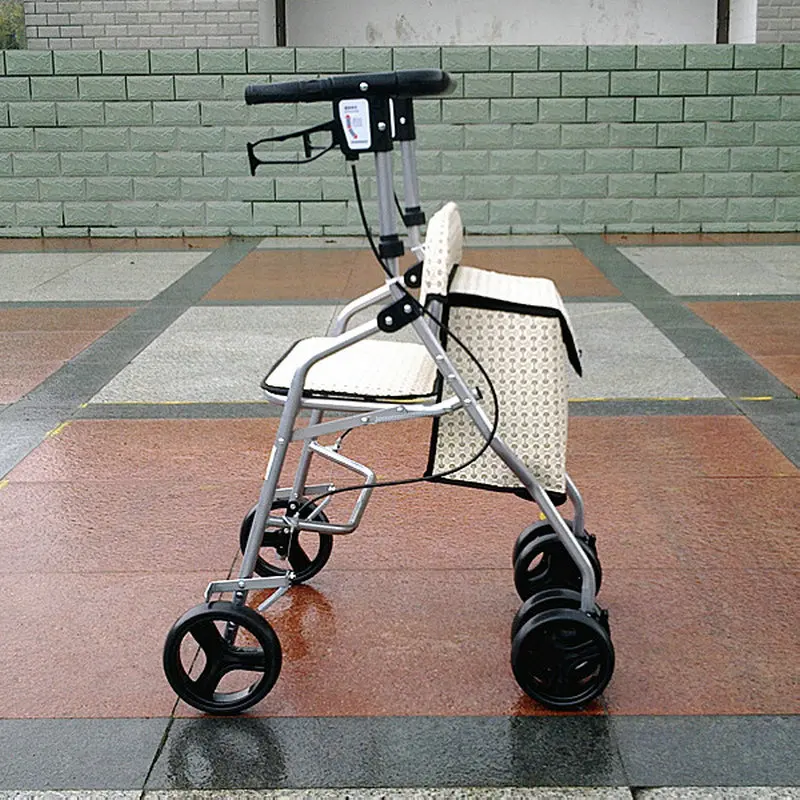 Elderly Walker Shopping Trolley, Leisure Stroller Folding Cart With Seat For Indoor & Outdoor