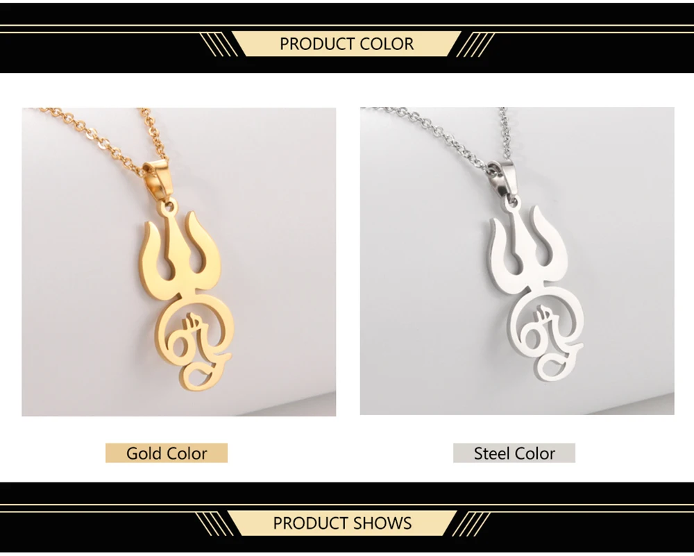 Dawapara Indien Tamil Om Symbol mit Dreizack Anhänger Edelstahl Halskette Om Shiva Symbol Yoga Vintage Talisman Schmuck – Detail 5