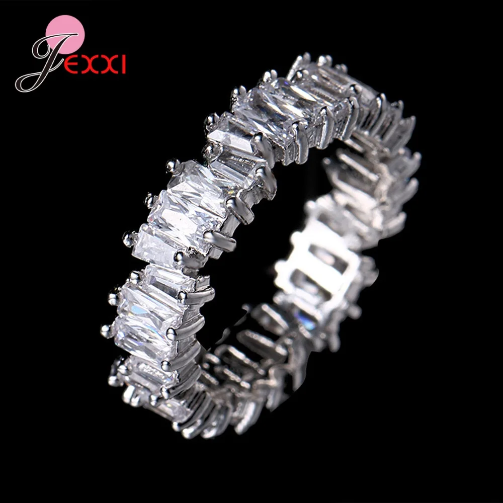 New Attractive Women Girls Fashion 925 Sterling Silver Needle Rings Shiny Cubic Zirconia Simple Round Finger Rings For Christmas