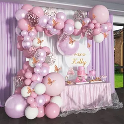 1 Set Macaron Balloons Garland Rose Gold Butterfly Metal Pink Purple Globos for Birthday Wedding Party Balloon Arch Decorations