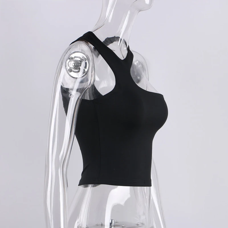 Cut Out Sexy Crop Off Schulter Solide Dünne Sport Kurze Tops Frauen Tank Unregelmäßigen Sommer Rohr Tops – Detail 15