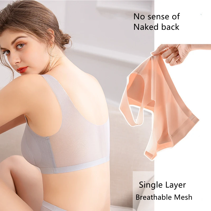 Ultra Thin Ice Silk Net Yarn Bra Breathable Pad Women's Underwear Breathable holes Brassiere Elastic shoulder strap Bralette