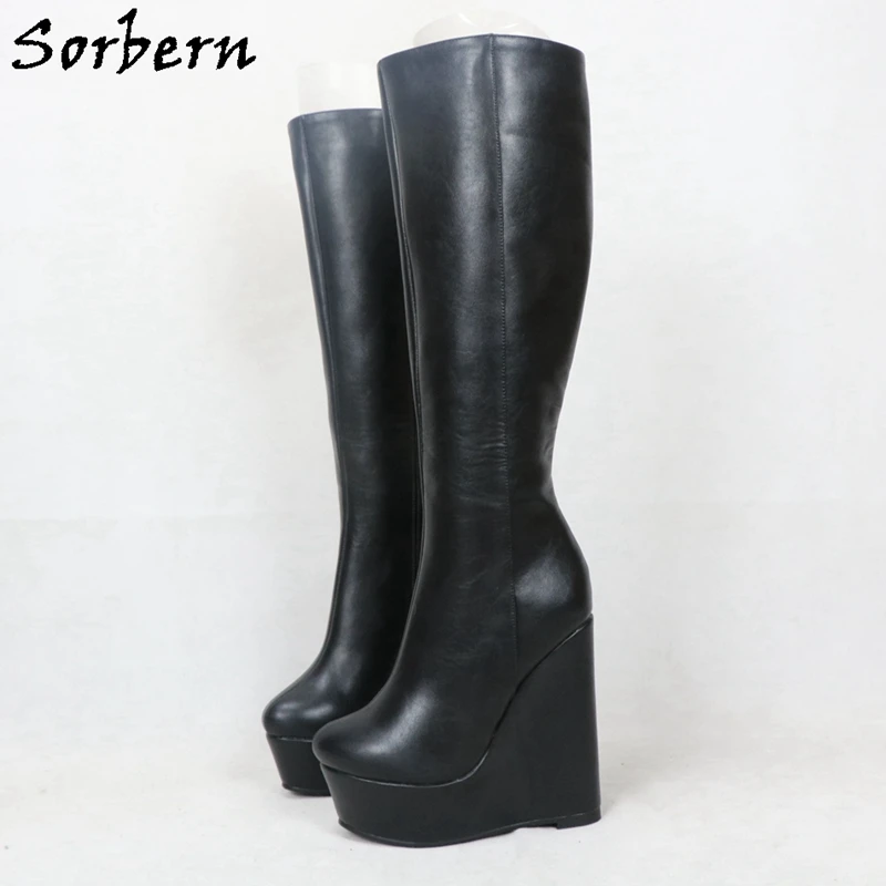 Sorbern High Heel Women Boots Fetish Drag Queen Wedges Thick Platform Winter Boots Plush Designer Shoes Custom