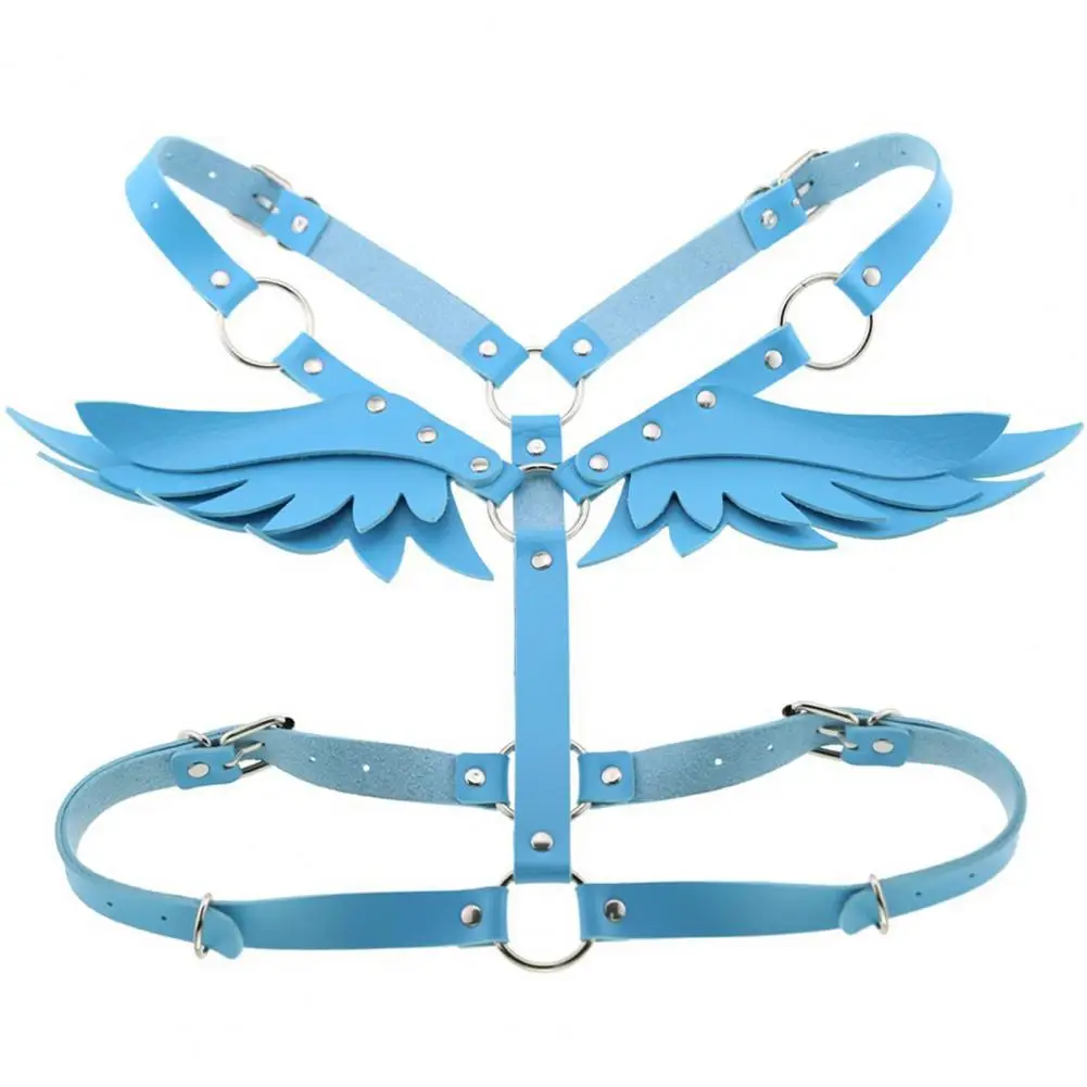 

Angel Wing Women Belts Faux Leather Adjustable Harness Waist Shoulder Bondage Halterneck Animal Pin Buckle Belt