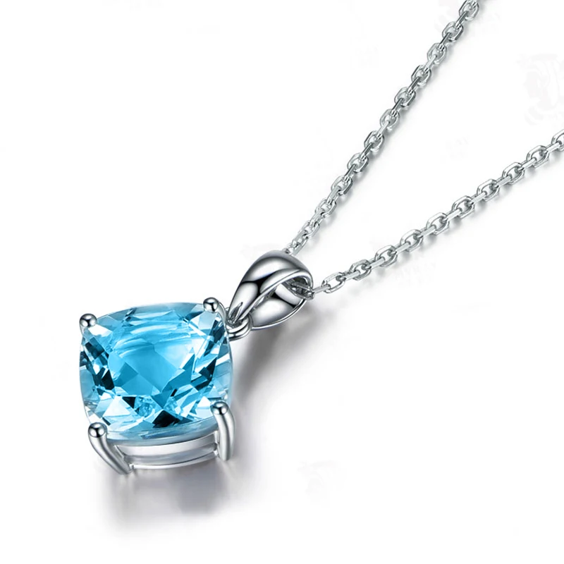 

Top Brand Sky Blue Aquamarine Pendant Necklace for Women 925 Silver Necklace Women's Fine Jewelry Party Anniversary Gift