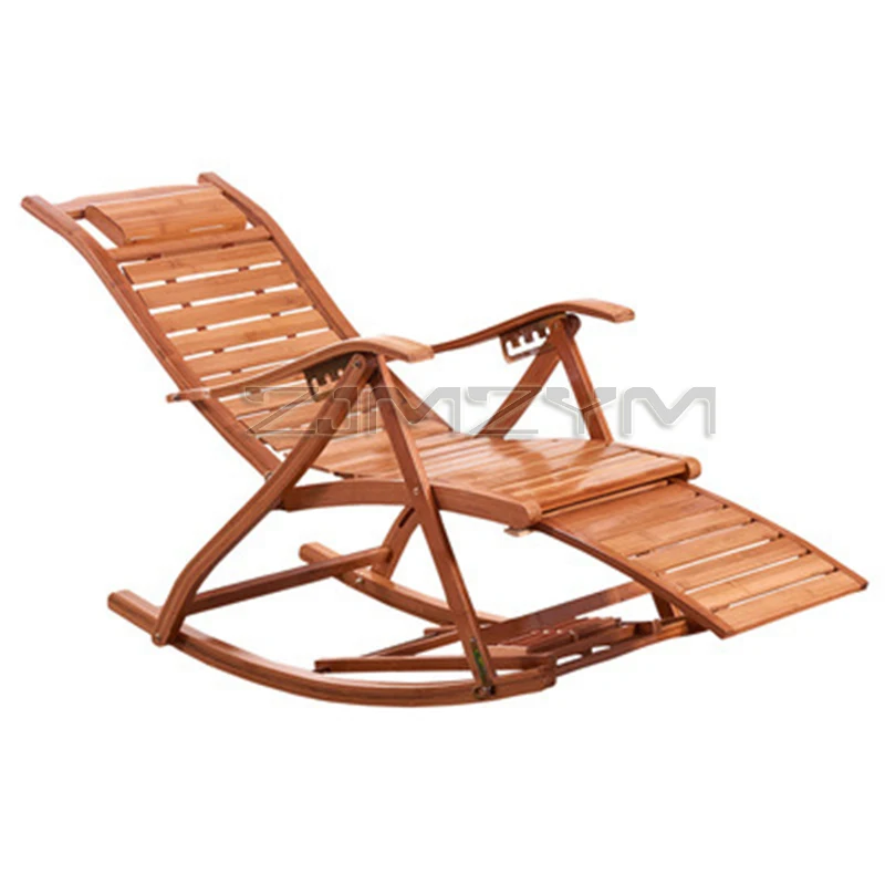 Household bamboo rocking chair balcony beach couch outdoor lunch break folding rocking chair elderly adult remote Chair Recliner