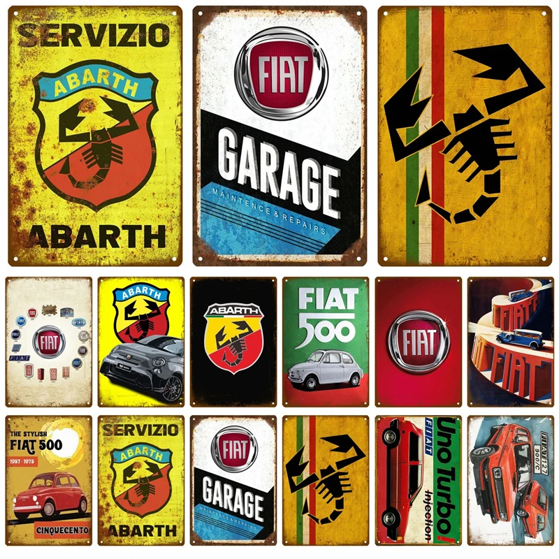 Abarth FIAT Retro Decorative House Metal Sign Plate Posters On The Wall Tin Sign Vintage Poster Decor Wall Art Room Decoration