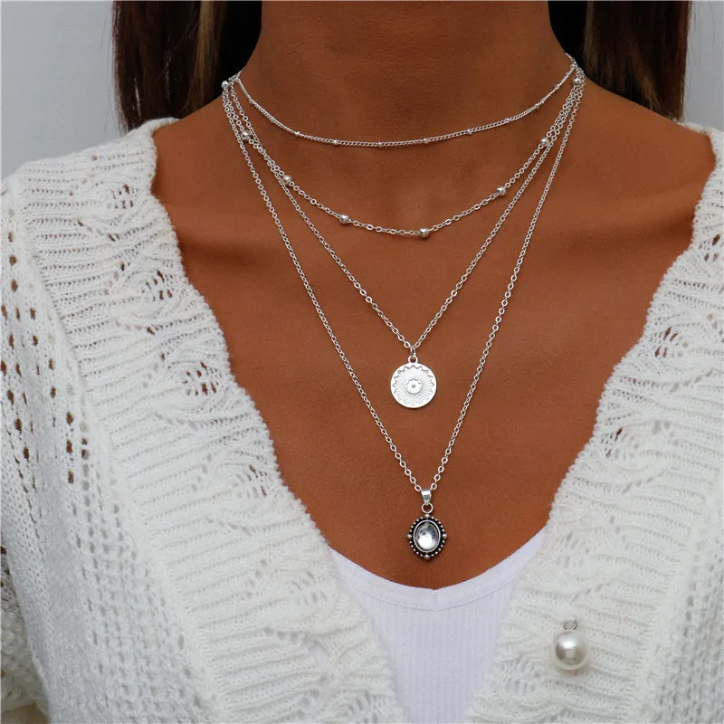 Vintage Mehrschichtige Mond-Münzen-Hamsa-Hand-Kettenhalsketten für Frauen, Boho Elefanten-Herzen-Anhänger Halsketten Schmuck – Detail 7