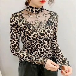 Camicie da donna con stampa leopardata più camicette da donna in velluto camicetta ricamata in pizzo a maniche lunghe per donna top morbidi 2020