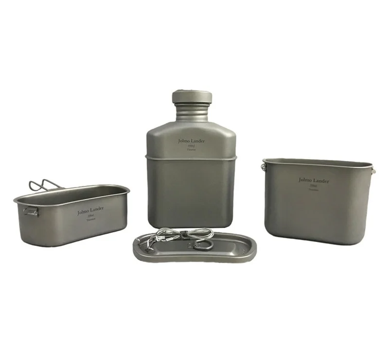 Jolmo Lander Titanium Military Canteen Kit,Outdoor Canteen Set Camping Titanium Cookware Set