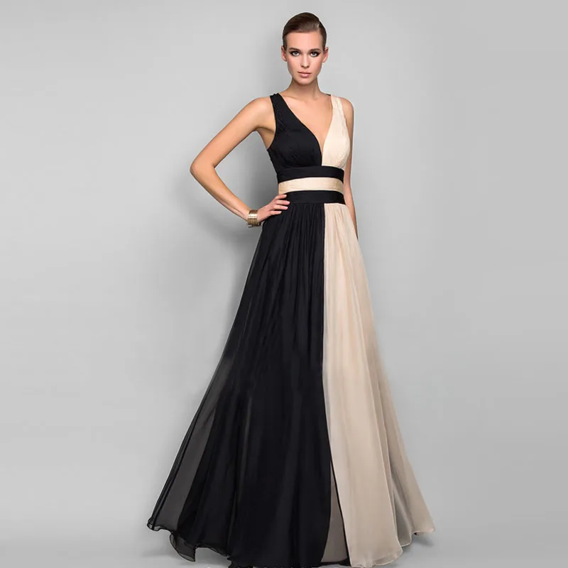 Neue Elegante Chiffon Abendkleider Lange 2020 Schwarz Champagne V-ausschnitt Prom Party Kleider Für Form Tragen Plus Größe robe de soriee