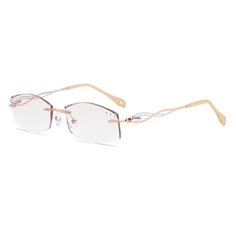 ZIROSAT 88038 Tint Lenses Myopia Glasses Reading Glasses Diamond Cutting Rimless Titanium Glasses Frame for Women - Image 2