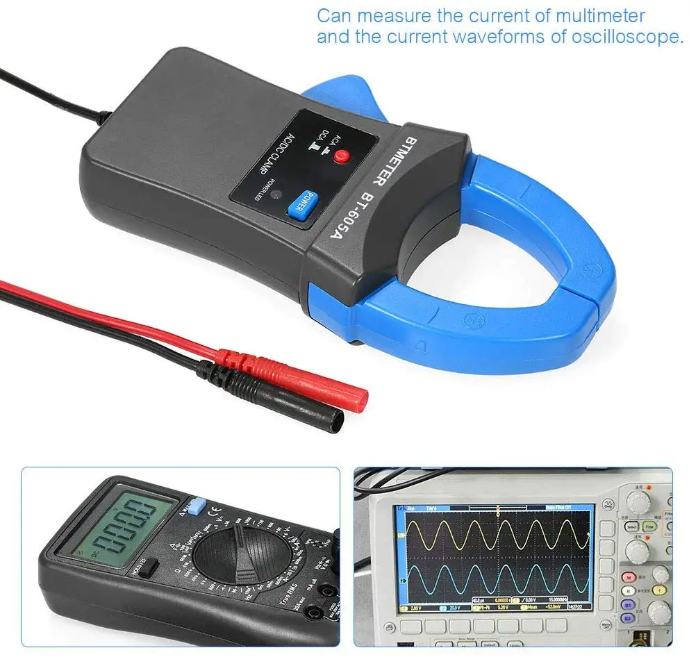 BTMETER-Clamp Meter para multímetros digitais, AC/DC, 600A, atual sonda Amp Adapter, perfeito para o trabalho, BT-605A