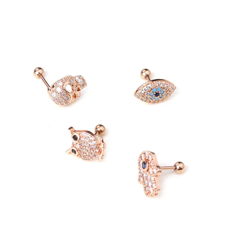 16G CZ Owl Skull Labret Tragus Lip Bar Monroe Cartilage Helix Ear Ring Stud Upper Ear Piercing