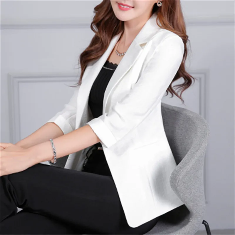 New Casual White Women Blazers And Jackets Summer Fashion Blazer Female Thin Three Quarter Blazer Mujer CJ023