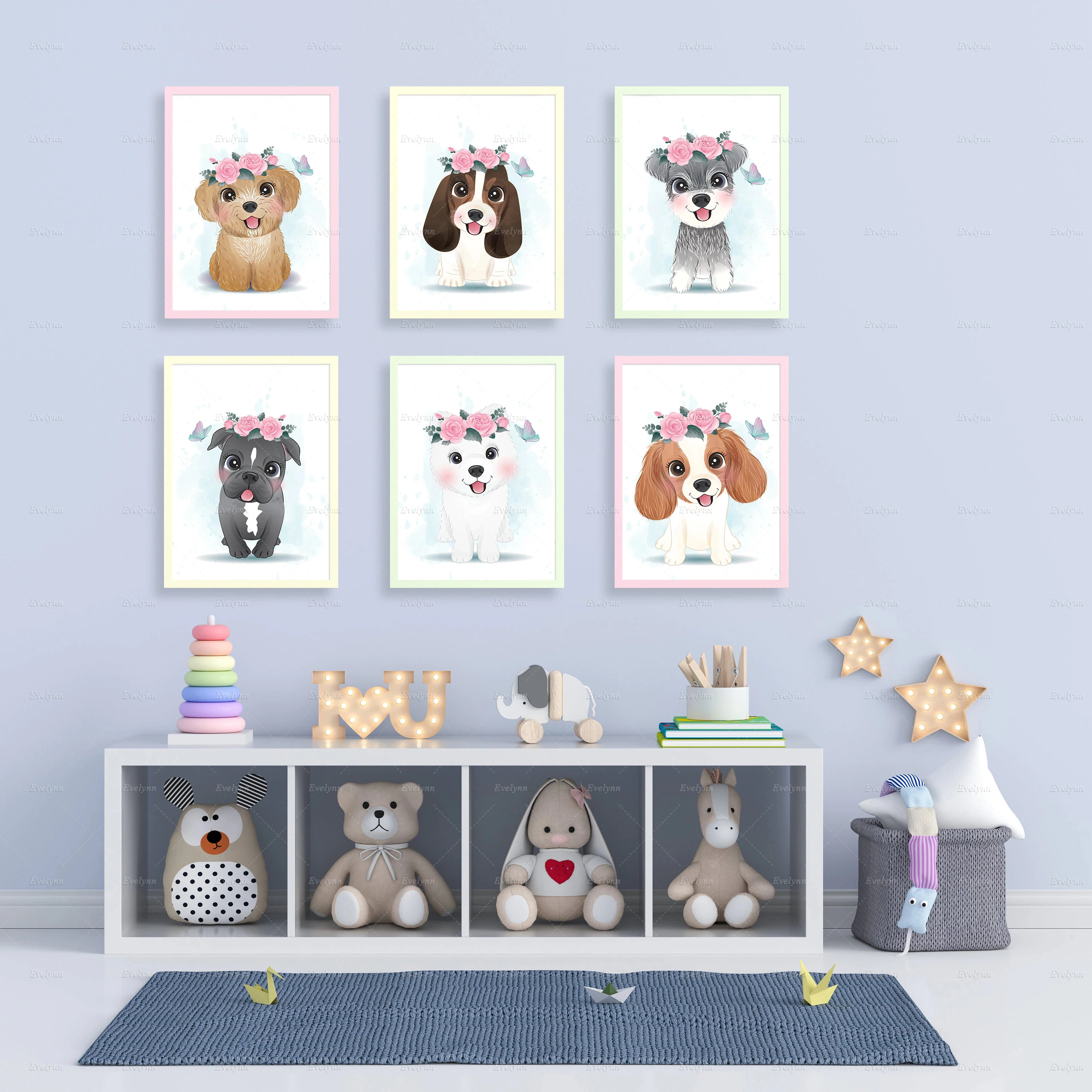 

Nordic Wall Art Cute Little Dog Nursery Canvas Posters And Prints Modular Picture Kid Bedroom Living Room Decor Cartoon Painting