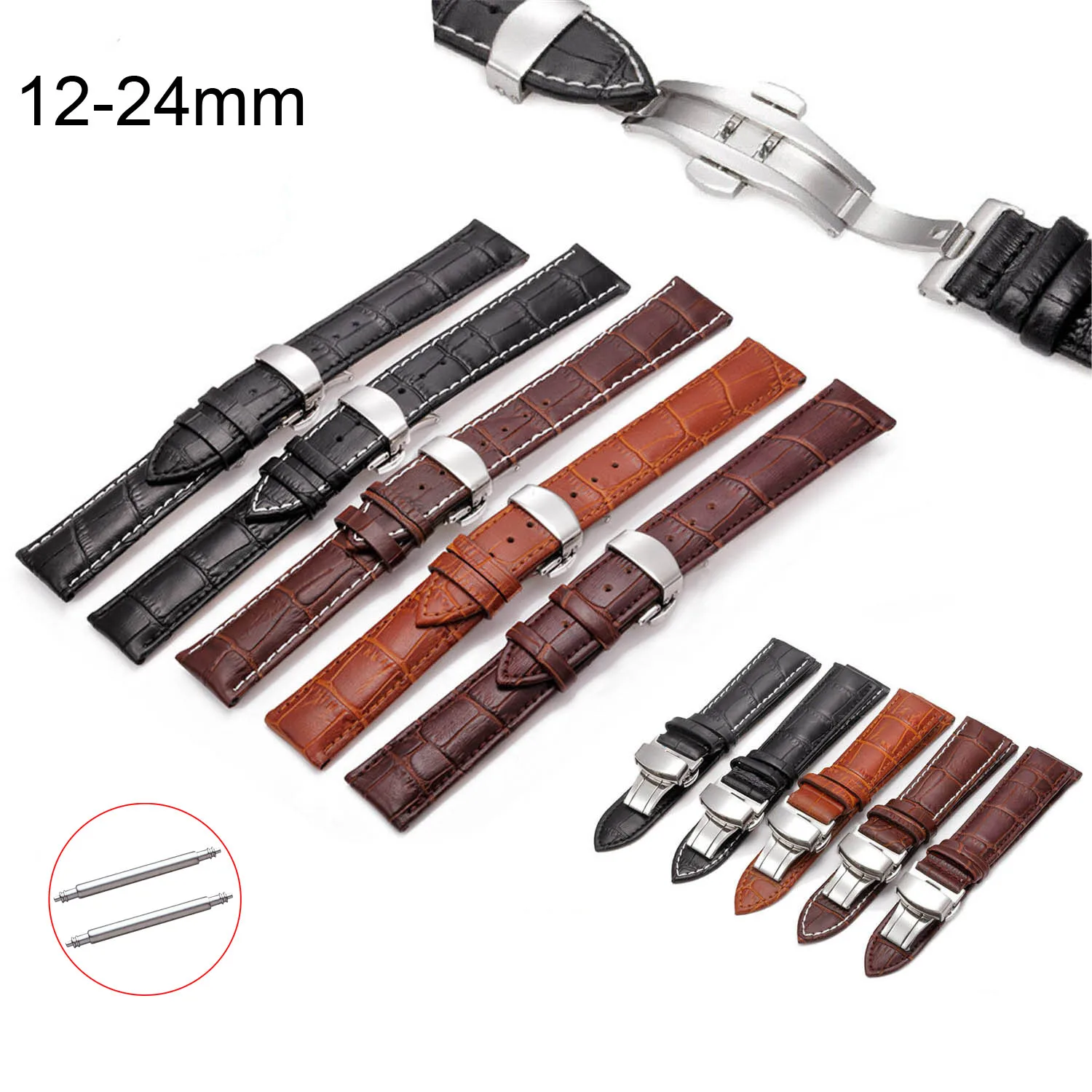 Genuine Leather Watchband 12/13/14/15/16/17/18/19/20/21/22/24 mm Crocodile Grain Leather Watch Band Strap Wrist Belt Bracelet