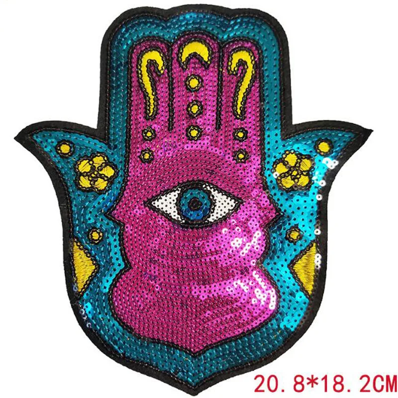 1Pc Hamsa Hand Palm Patch Divine Symbol Protection Hand Of Fatima Palm Eye Iron on Motif Applique Garment Hats Bags DIY handmad