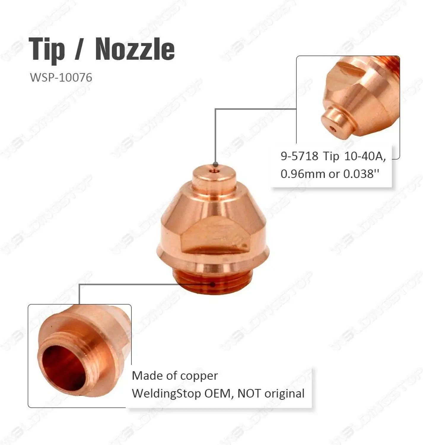 9-5718 Boquilla de punta de corte por plasma 10A - 40A 0,96 mm 0,038 ''para dinámica térmica PCH-51/PCM-51 3XR 4XI 5XR Antorcha QTY-10