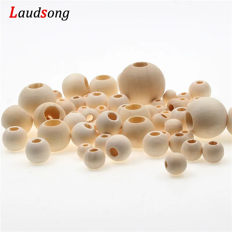 10-40mm Big Hole Natural Wooden Beads Round Ball Loose Spacer Beads For Jewelry Making DIY Bracelet NecklaceSsupply