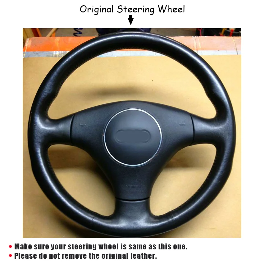 CARDAK Black Artificial Leather Car Steering Wheel Cover for Audi A4 B6 2002 A3 3-Spoke 2000-2003 Audi TT 1999-2005