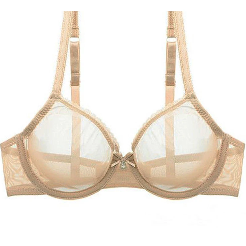 Nowy damski biustonosz z dziurką przezroczysty seksowny siateczkowy biustonosz przezroczysty ultra cienki Biustonosze B C D E F 75 80 85 90 95 100 US EU UK Dropshipping