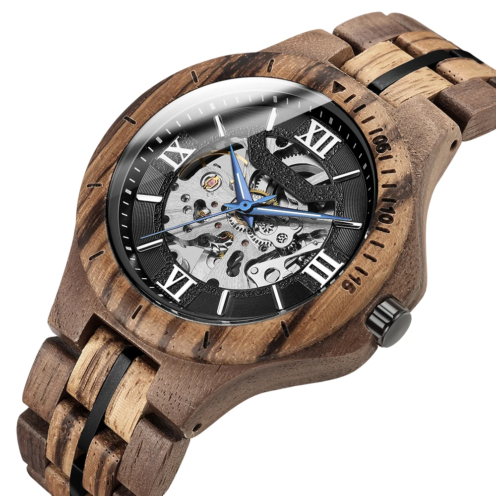 Fashion Casual Sandal Wood Mechanical Watch Men Top Brand Luxury Natural Wooden Automatic Skeleton Steampunk Male Wristwatch