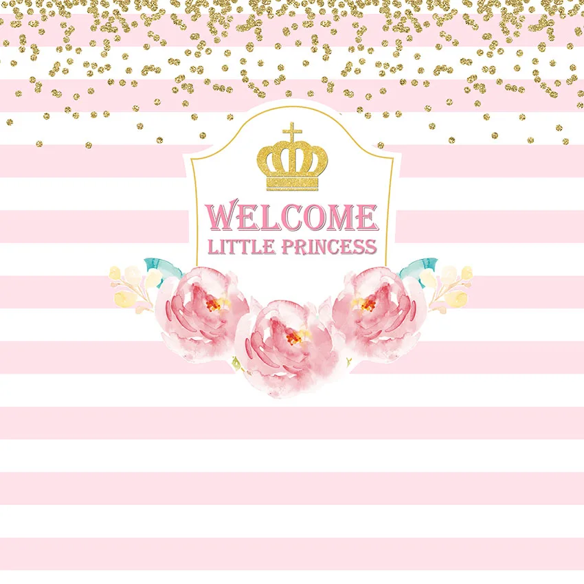 

10x10FT Welcome Little Princess Baby Shower Sequins Stripes Flower Custom Photo Backdrops Studio Backgrounds Vinyl 300cm x 300cm