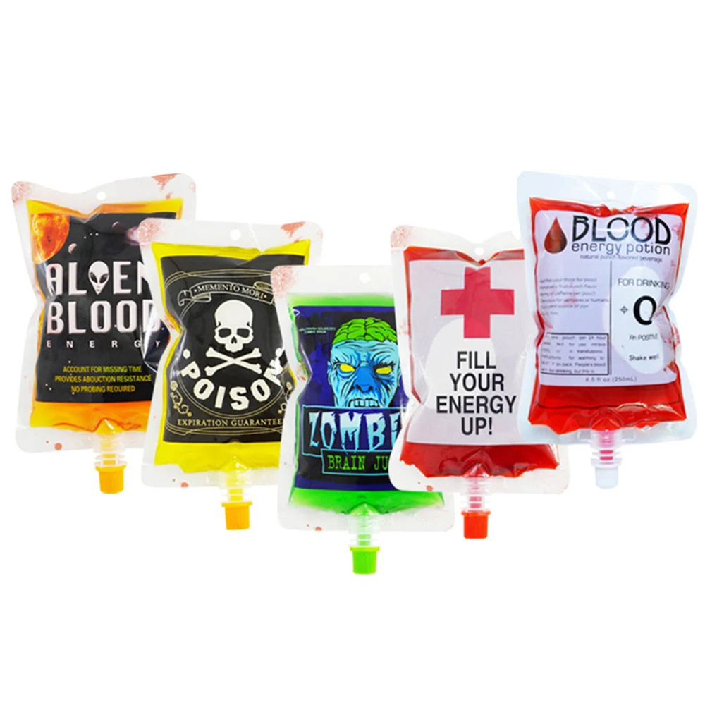 Halloween Decoration Props 1/5/10pcs Skull Vampire Blood Drink Bags 250ml Water Drinks Container Bag Horror Party Decor Supplies