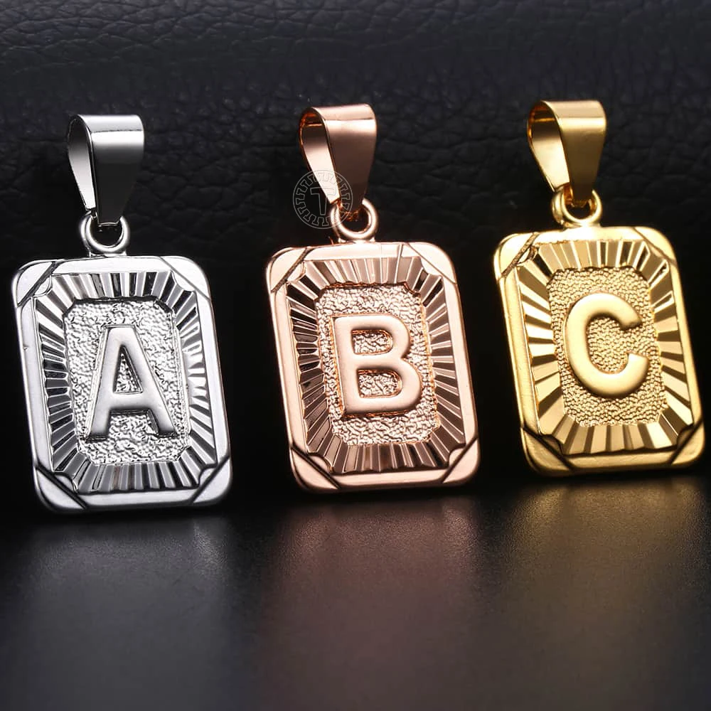 Initial A-Z Alphabet Capital Letter Pendant Necklace for Men Women Stainless Steel Box Link Chain Dropshipping US Stock GPM05A